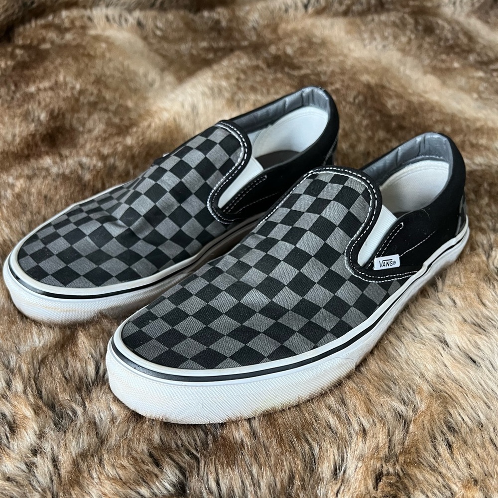 Men’s Vans gray checkerboard slip-ons